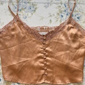Urban Outfitters Rust Lace-Trim Button Crop Tank